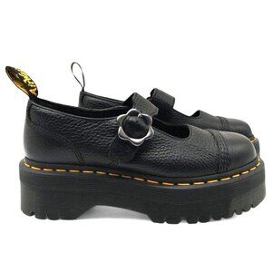 Dr. Martens Adina Women's Size 7 Black Flower Buckle Leather Platform Mary Jane